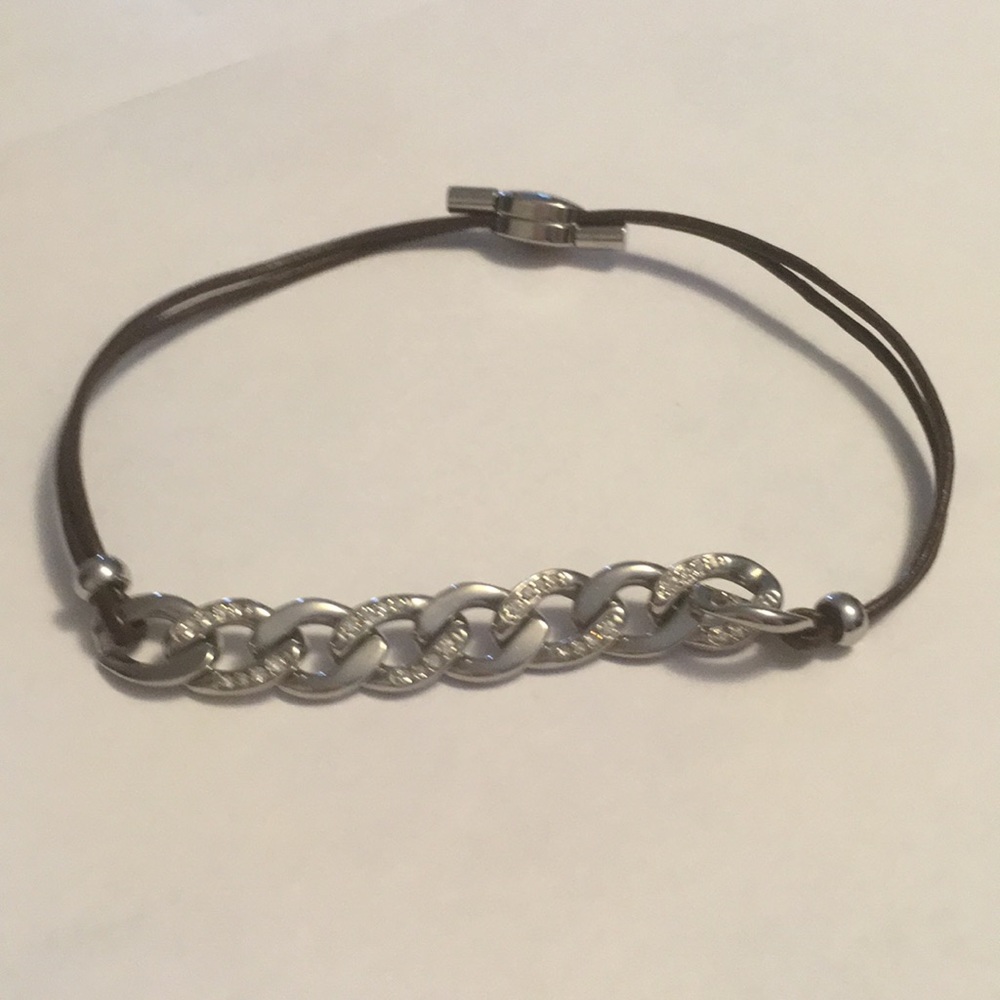 Fossil leather and link slide bracelet